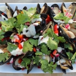 Grilled Mussels with Pickled Pepper Relish and Lemon Aioli