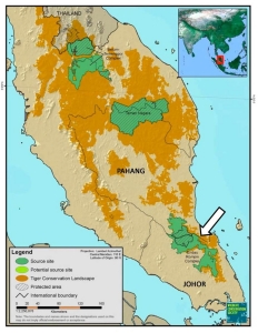 Peninsular Malaysia tiger map with arrow_credit WCS
