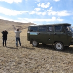 We arrived in Hustai National Park, Mongolia, via a terrifically robust Russian van! (Photo by Dr. Kate Jenks)