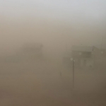 Same view out of our office window in Hustai National Park during a sand storm.  Photo by Taylor Steger. 