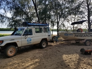 The SARA research truck and boat at our Janie Creek sample site.